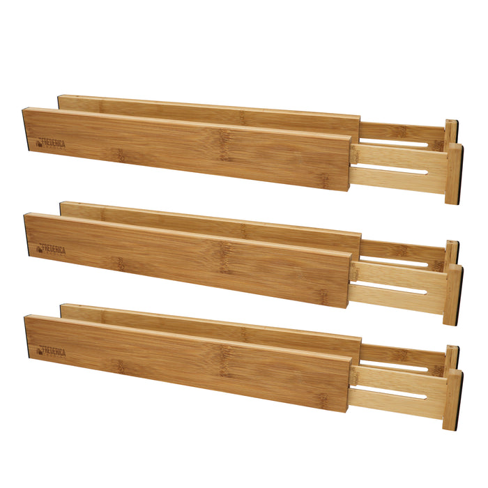 Bamboo Adjustable Spring-Loaded, Stackable Drawer Divider Organizers